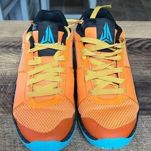 Orange Athletic Basketball Sneakers with Blue Accents